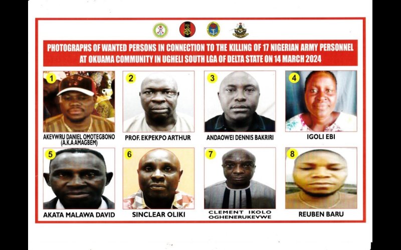 Army Declares 8 People Wanted In Connection To Killing Of 17 Soldiers In Okuama -