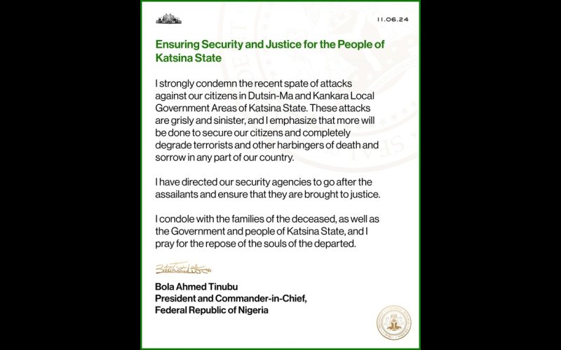 Tinubu Condemns Katsina Attack, Orders Security Agencies To Go After Assailants