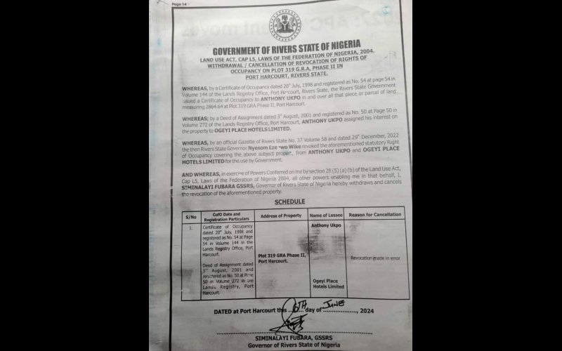 Fubara Cancels Revocation Of Le Meridien Hotel, Signed By Wike In 2022.