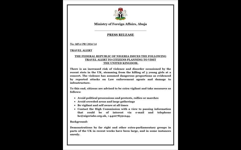 UK Riots: Ministry Of Foreign Affairs Issues Travel Alert