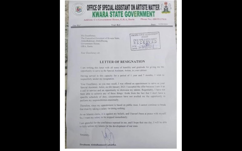 I Can’t Be Receiving Salaries For Doing Nothing - SA In kwara Resigns
