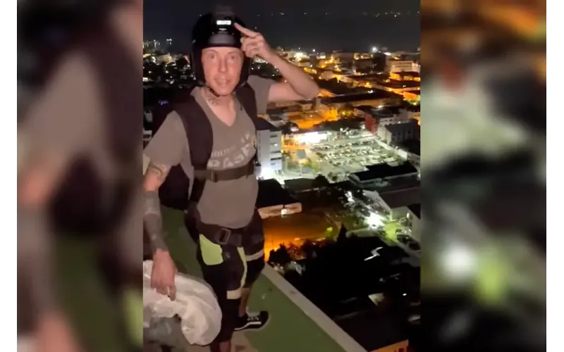 Harrowing video captures BASE jumper leaping 29 stories to his death as parachute fails to open