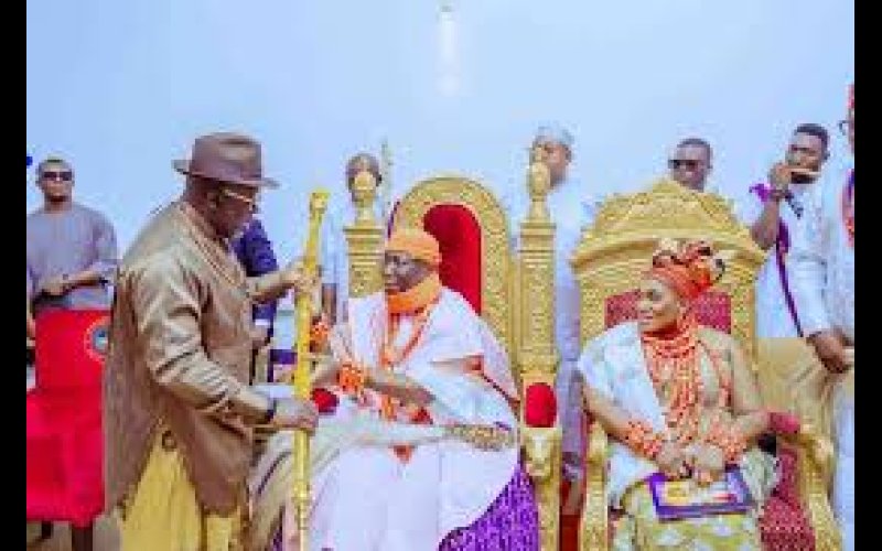 Oborevwori Presents Staff of Office to Asagba of Asaba, Prof. Epiphany Azinge