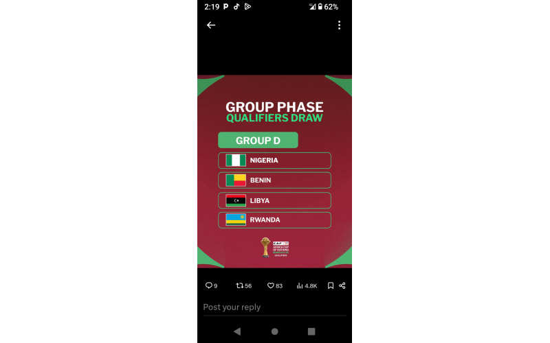 Nigeria in tough Nation cup qualifier group 