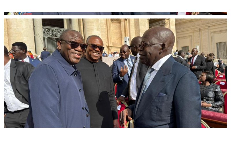 Tinubu, Obi, Fayemi Exchange Pleasantries at Vatican Papal Mass