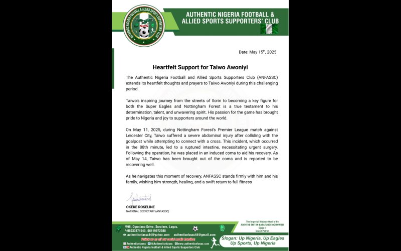 ANFASSC Issues Statement of Support for Taiwo Awoniyi