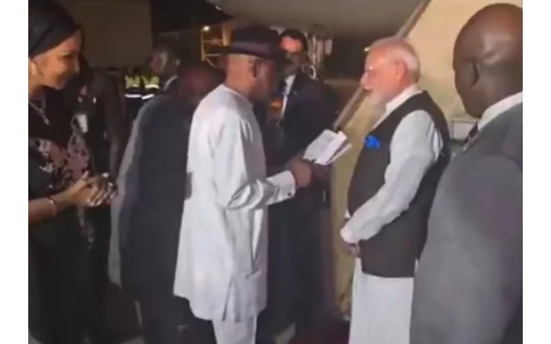 JUST IN: Indian Prime Minister Modi Arrives in Nigeria, Received by FCT Minister Wike