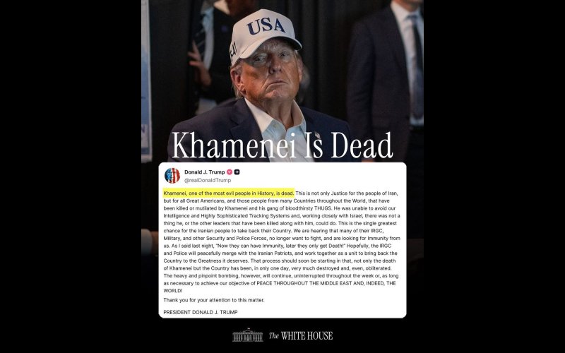 Trump Announces Death of Iranian Supreme Leader Ali Khamenei Amid US-Israel Strikes